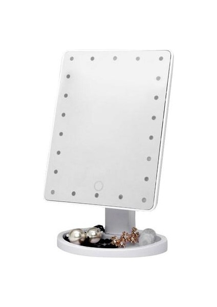 LED Dokunmatik Ekran ile 22 LED Işıkları Parlak Ayarlanabilir Ları Masaüstü Banyo Için Kumandalı Standı (Beyaz) Makyaj Aynası (Yurt Dışından)