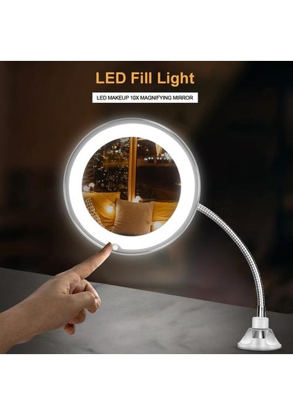 360 Derece Rotasyon 10X Büyüteç Larım Benim Esnek Katlanır Vanity LED Işık Araçları Dropship (Gümüş) Makyaj Aynası (Yurt Dışından)