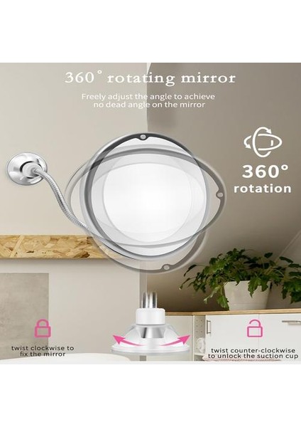360 Derece Rotasyon 10X Büyüteç Larım Benim Esnek Katlanır Vanity LED Işık Araçları Dropship (Gümüş) Makyaj Aynası (Yurt Dışından)