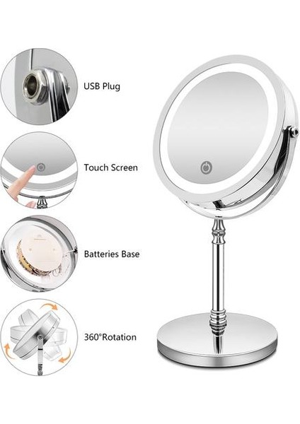 Işıkları ile 10X Büyütme Çift Taraflı Vanity USB Şarj Dokunmatik Karartma Banyo (Gümüş) Makyaj Aynası (Yurt Dışından)