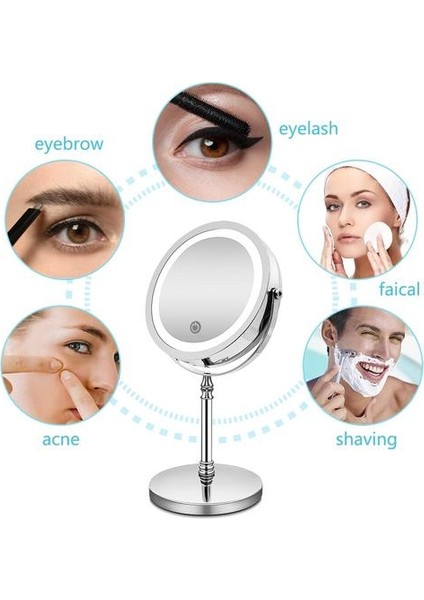 Işıkları ile 10X Büyütme Çift Taraflı Vanity USB Şarj Dokunmatik Karartma Banyo (Gümüş) Makyaj Aynası (Yurt Dışından)
