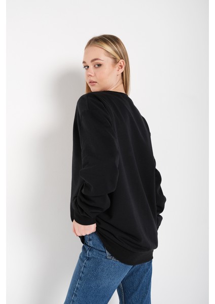 Kadın Çizgili Figür Baskılı Oversize Sweatshirt fırsatları