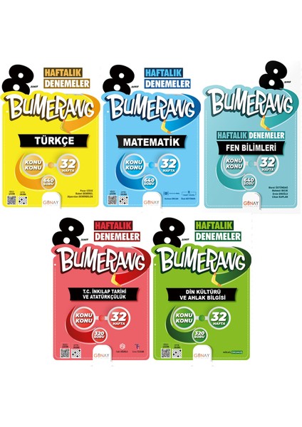 Bumerang Serisi LGS Türkçe+Matematik+Fen Bilimleri+Inkılap+Din Kültürü Haftalık Denemeler Seti