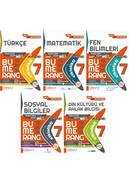 7. Sınıf Bumerang Serisi Etkinlikli Türkçe+Matematik+Fen Bilimleri+Sosyal+Din Kültürü Akıllı Defter Seti