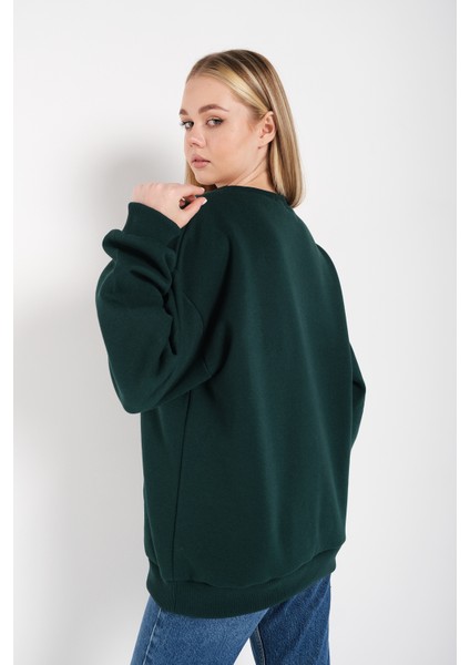 Kadın Çizgili Kalp Baskılı Oversize Sweatshir fırsatları