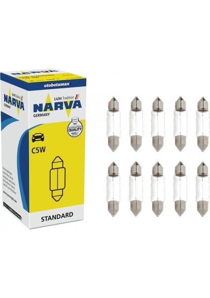 10 Adet Narva 12V. C5W Sofit-Mekik Ampul 17125 Ean: 4013790227058