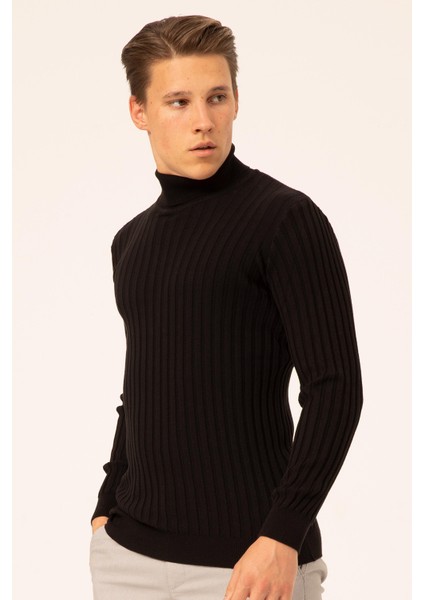 Erkek Balıkçı Yaka Slim Fit Fitilli Triko Kazak 6091288 Siyah fiyatları