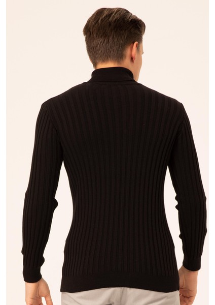 Erkek Balıkçı Yaka Slim Fit Fitilli Triko Kazak 6091288 Siyah indirimleri