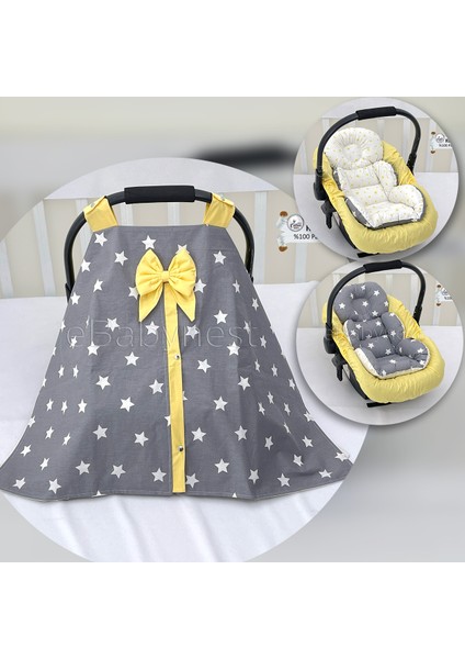 Big Star Serisi Gri Sarı Puset Örtüsü 3'lü Set