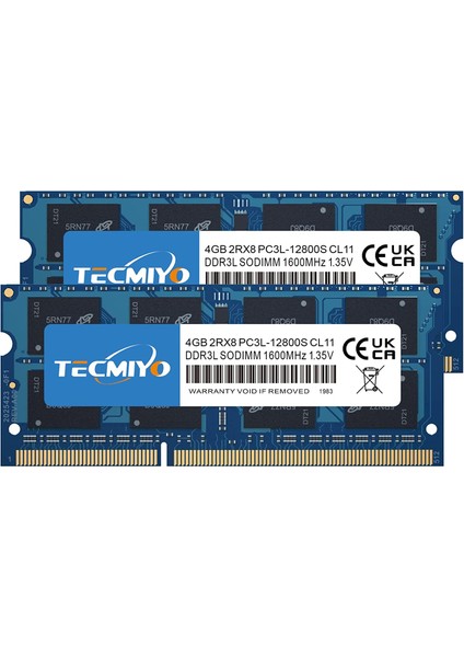 Tecmıyo 8gb Kit (2X4GB) PC3L-12800S Ddr3 1600MHZ Sodimm DDR3L-1600 PC3-12800 CL11 1.35V/1.5V 204PIN Non-Ecc Tamponsuz Dizüstü Bilgisayar Bellek Ram Modülü Yükseltmesi