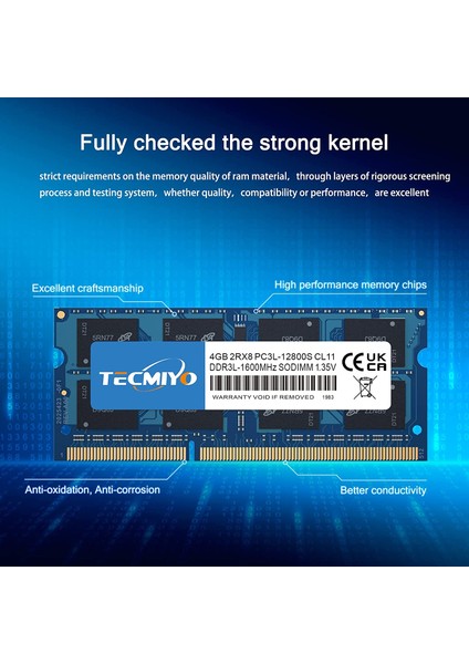 Tecmıyo 8gb Kit (2X4GB) PC3L-12800S Ddr3 1600MHZ Sodimm DDR3L-1600 PC3-12800 CL11 1.35V/1.5V 204PIN Non-Ecc Tamponsuz Dizüstü Bilgisayar Bellek Ram Modülü Yükseltmesi