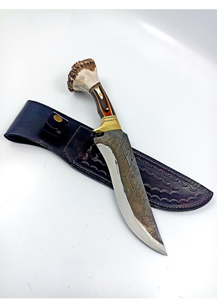 Dövme Makas Çeliğinden Geyik Boynuzu Kabzeli Bowie Bıçak , Outdoor Bıçak , Kamp Bıçağı
