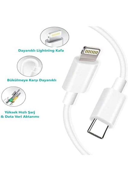 iPhone 20WATT 11 / 12 / 13 / Pro / Pro Max ile Uyumlu Type-C To Lighting Şarj Aleti ve Cihazı fırsatları