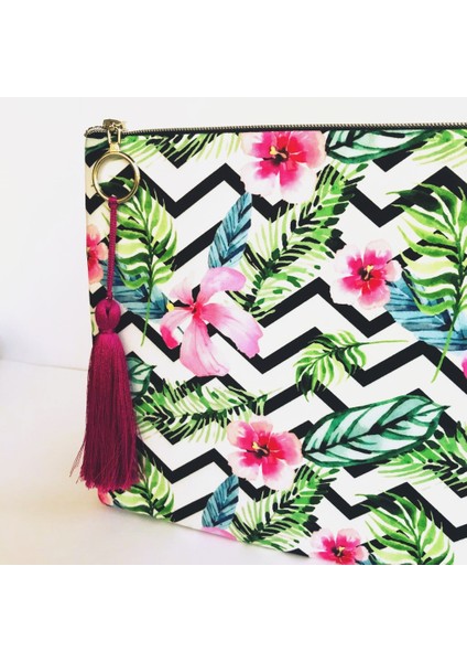 Clutch Çanta Çiçekli Zigzag Desen