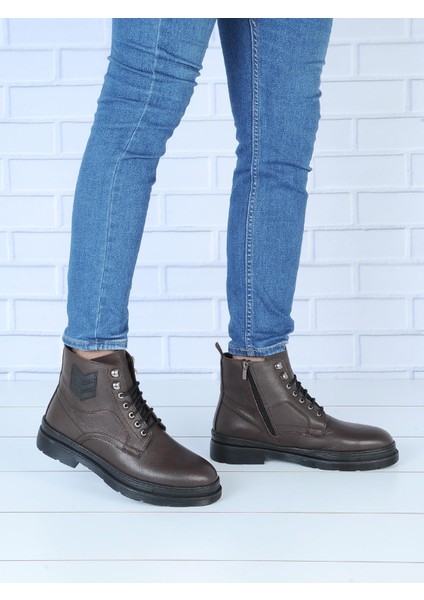 B-06 Kahve Termal Kürklü Erkek Kışlık Deri Bot