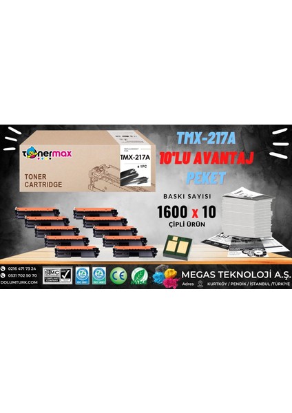 Hp CF217A Muadil Toner Çipli ( 10'lu Paket ) / M102 / M130 fiyatları