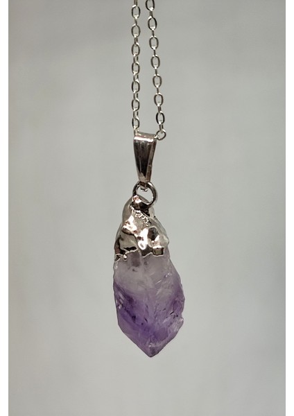 Ham Ametist Doğaltaş Kolye + Zincir