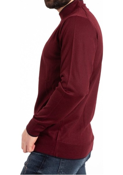 Erkek Bordo Ince Yünlü Yarım Boğazlı Triko Baba Kazak modelleri