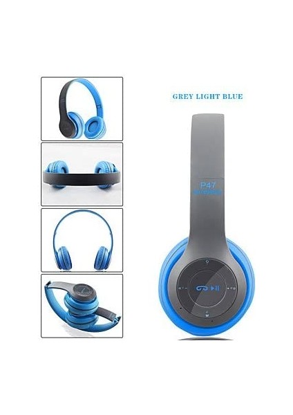 P47 5.0 Edr Kablosuz Kulak Üstü Bluetooth Kulaklık Mavi