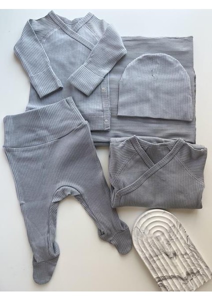Antrasit Fitilli Organik Modal 5'li Hastane Çıkışı Seti Newborn(0-3 Ay)