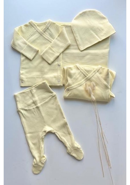 Sarı Fitilli Organik Modal 5'li Hastane Çıkışı Seti Newborn(0-3 Ay)