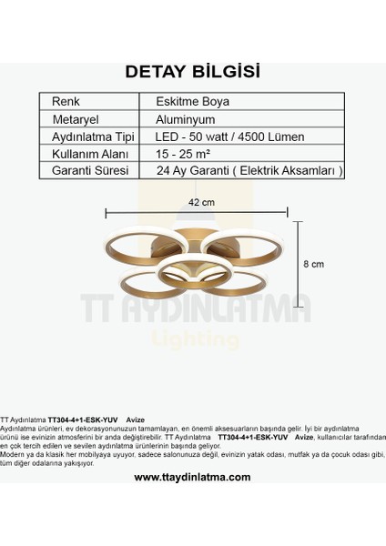 TT304-4+1-ESK Yuvarlak Tt Aydınlatma Eskitme Boyalı 5 Li LED Avize