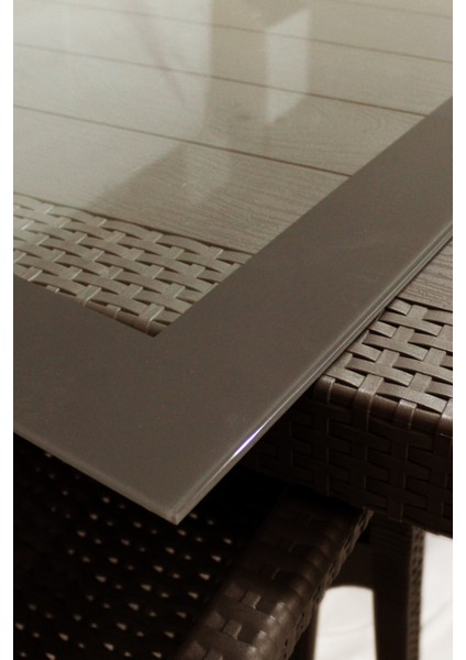 Rattan Masa Takımı 80x140 Camlı Masa 4 Kişilik Rattan Sandalye Bahçe Balkn Teras Takımı Kahverengi fiyatları