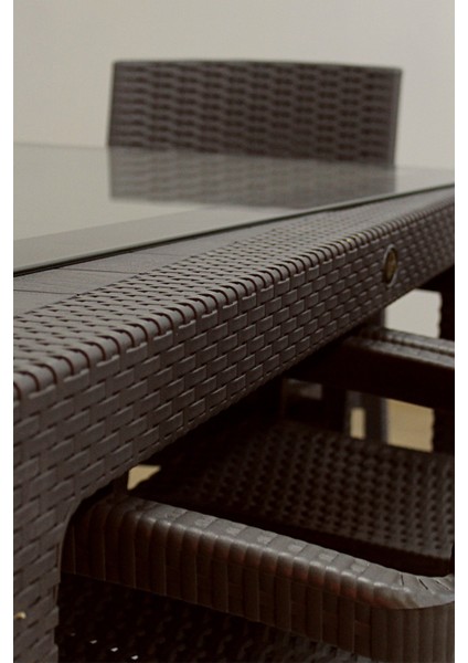 Rattan Masa Takımı 80x140 Camlı Masa 4 Kişilik Rattan Sandalye Bahçe Balkn Teras Takımı Kahverengi modelleri