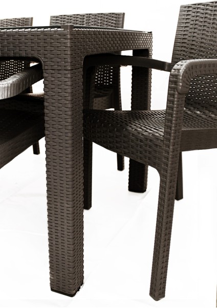 Rattan Masa Takımı 80x140 Camlı Masa 4 Kişilik Rattan Sandalye Bahçe Balkn Teras Takımı Kahverengi fırsatları