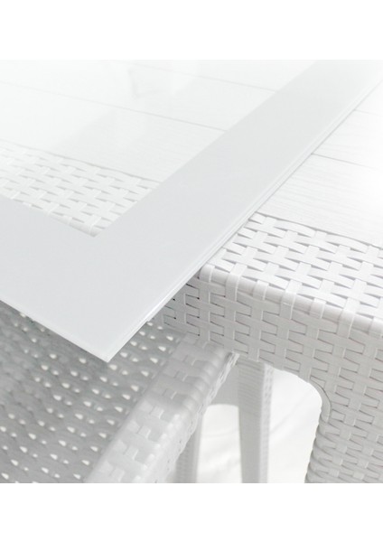 Rattan Masa Takımı 80x140 Camlı Masa 4 Kişilik Sandalye Seti Beyaz Bahçe Balkon Teras Takımı fiyatları