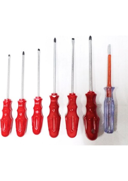 Türk Malı 7li Tornavida Seti Chrome Vanadium Çelik 3 Düz+3 Yıldız 1 Adet Kontrol Kalemli Tornavida