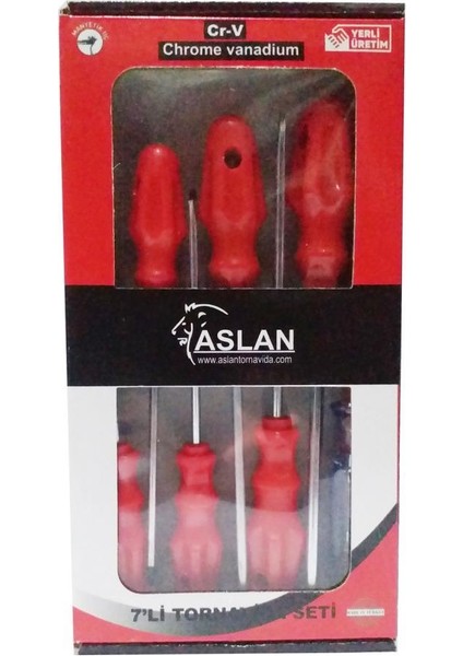 Türk Malı 7li Tornavida Seti Chrome Vanadium Çelik 3 Düz+3 Yıldız 1 Adet Kontrol Kalemli Tornavida