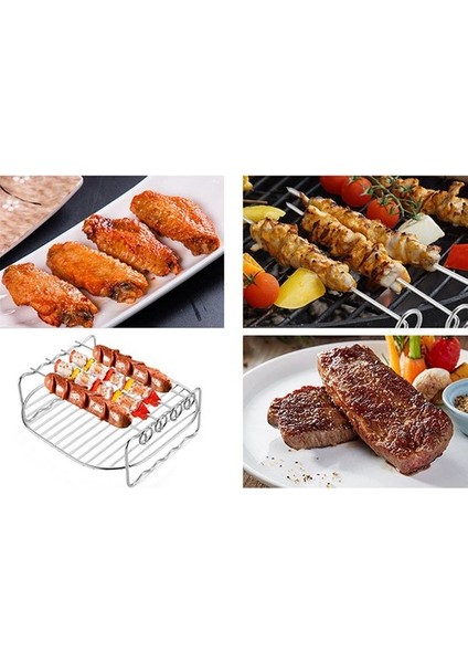 6 Parça 4 Şiş 8 Inç (20cm) Yui / Xiaomi / Philips / Kumtel Uyumlu Air Fryer Aksesuarları Set - Siyah (Yurt Dışından)