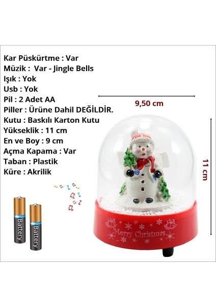 Süsle Bebek ve Parti Kar Püskürten, Müzikli ve Pilli Kar Küresi - 11CM x 9,5cm Ma