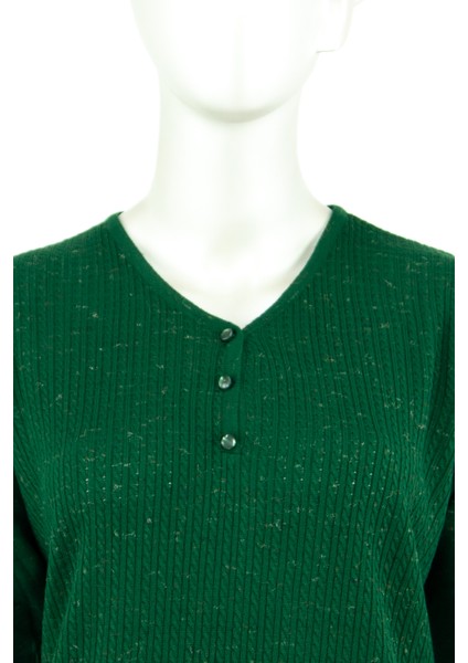 Kadın Kışlık Armut Yaka Desenli Uzun Kol Normal Kesim Likralı Dokuma Triko Ince Anne Kazak