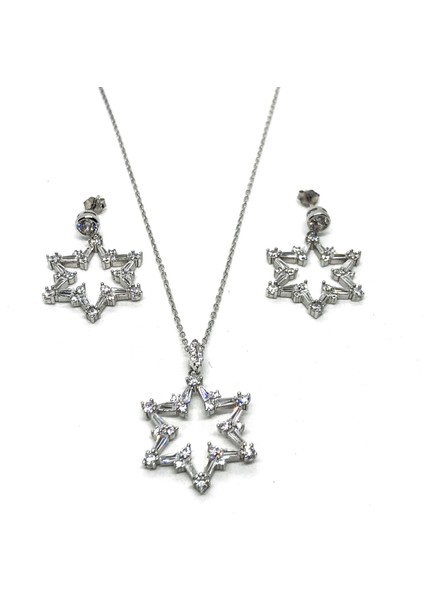 925 Ayar Gümüş Baget Zirkon Taşlı Yıldızlı Set