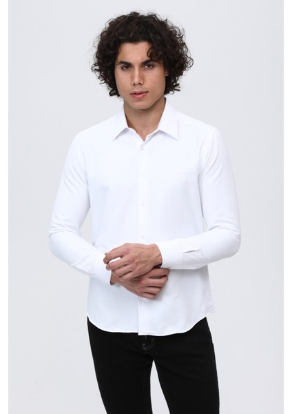 Özel Beyaz Düz Yaka Slimfit Erkek Gömlek modelleri