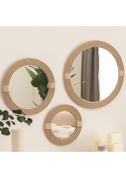 Jut Halatlı 3'lü Yuvarlak Dekoratif Duvar Salon Banyo Aynası