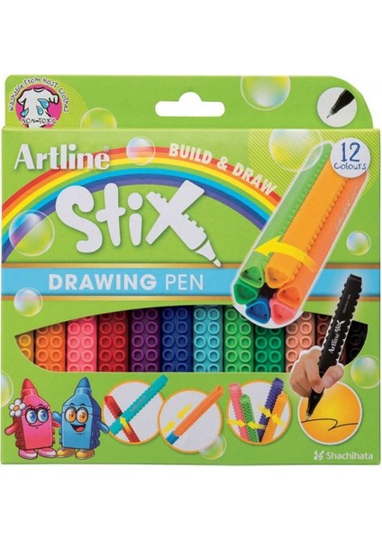 : Stix Drawing Pen Keçe Uçlu Yazı Kalemi Seti : 12 Renk