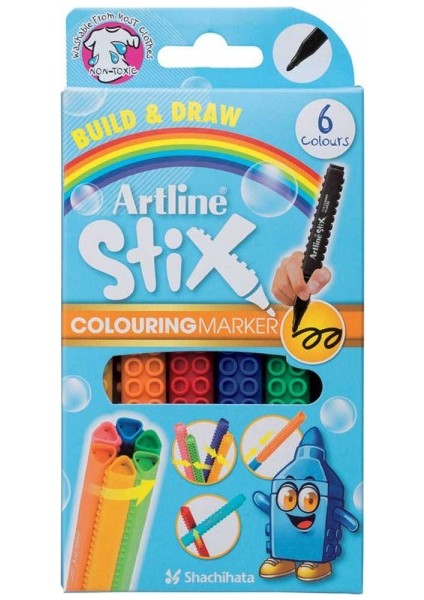 : Stix Colouring Marker Keçe Uçlu Boya Kalem Seti : 6 Renk