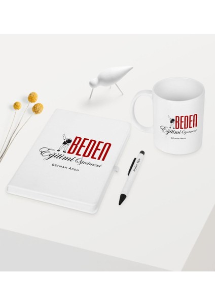 Kişiye Özel Beden Eğitimi Öğretmeni Temalı Beyaz Defter Kalem Kupa Seti - 1