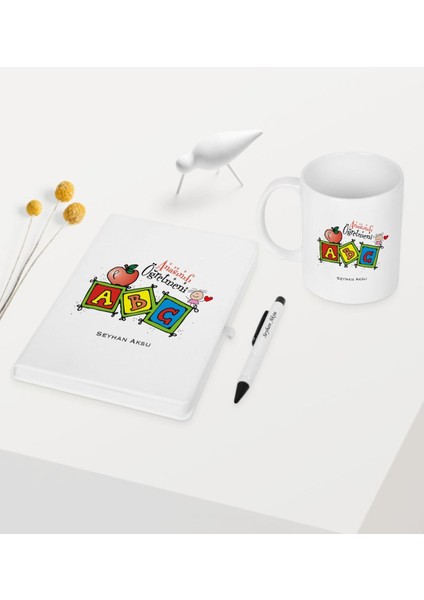 Kişiye Özel Anasınıfı Öğretmeni Temalı Beyaz Defter Kalem Kupa Seti - 1