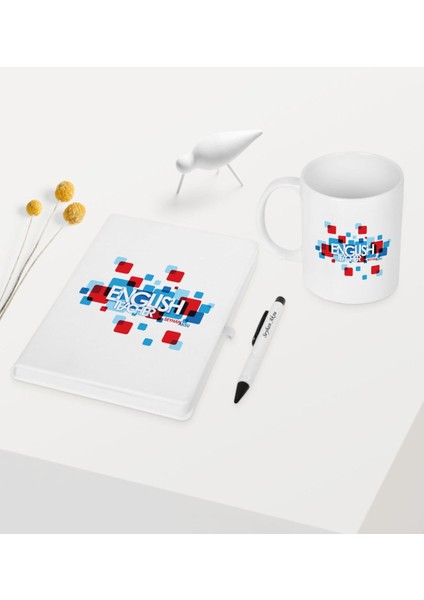 Kişiye Özel Ingilizce Öğretmeni Temalı Beyaz Defter Kalem Kupa Seti - 3