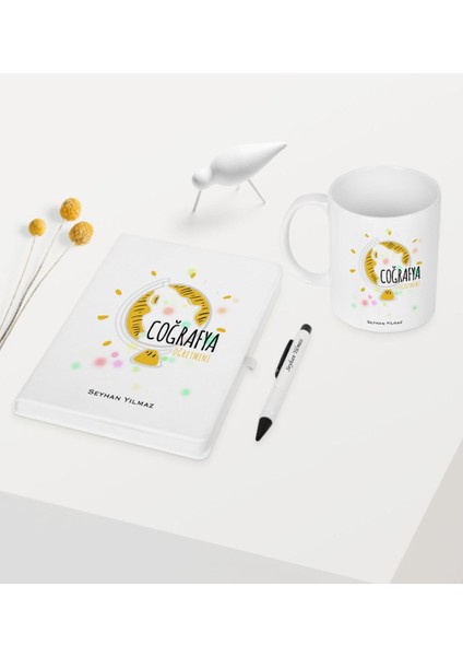 Kişiye Özel Coğrafya Öğretmeni Temalı Beyaz Defter Kalem Kupa Seti - 3