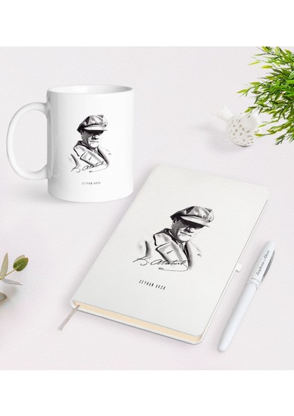 Kişiye Özel Atatürk Temalı Beyaz Defter Kalem Kupa Seti-17