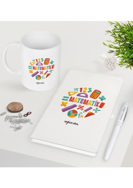 Kişiye Özel Matematik Öğretmeni Beyaz Defter Kalem Kupa Seti-13