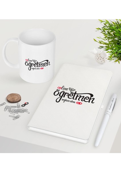 Kişiye Özel Online Öğretmen Beyaz Defter Kalem Kupa Seti-1