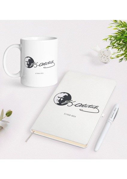 Kişiye Özel Atatürk Temalı Beyaz Defter Kalem Kupa Seti-20