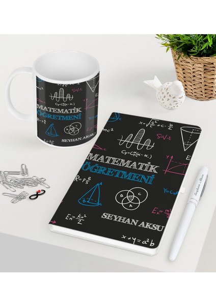 Kişiye Özel Matematik Öğretmeni Beyaz Defter Kalem Kupa Seti-11