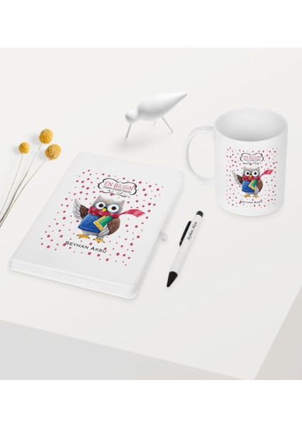 Kişiye Özel Tarih Öğretmeni Temalı Beyaz Defter Kalem Kupa Seti - 1